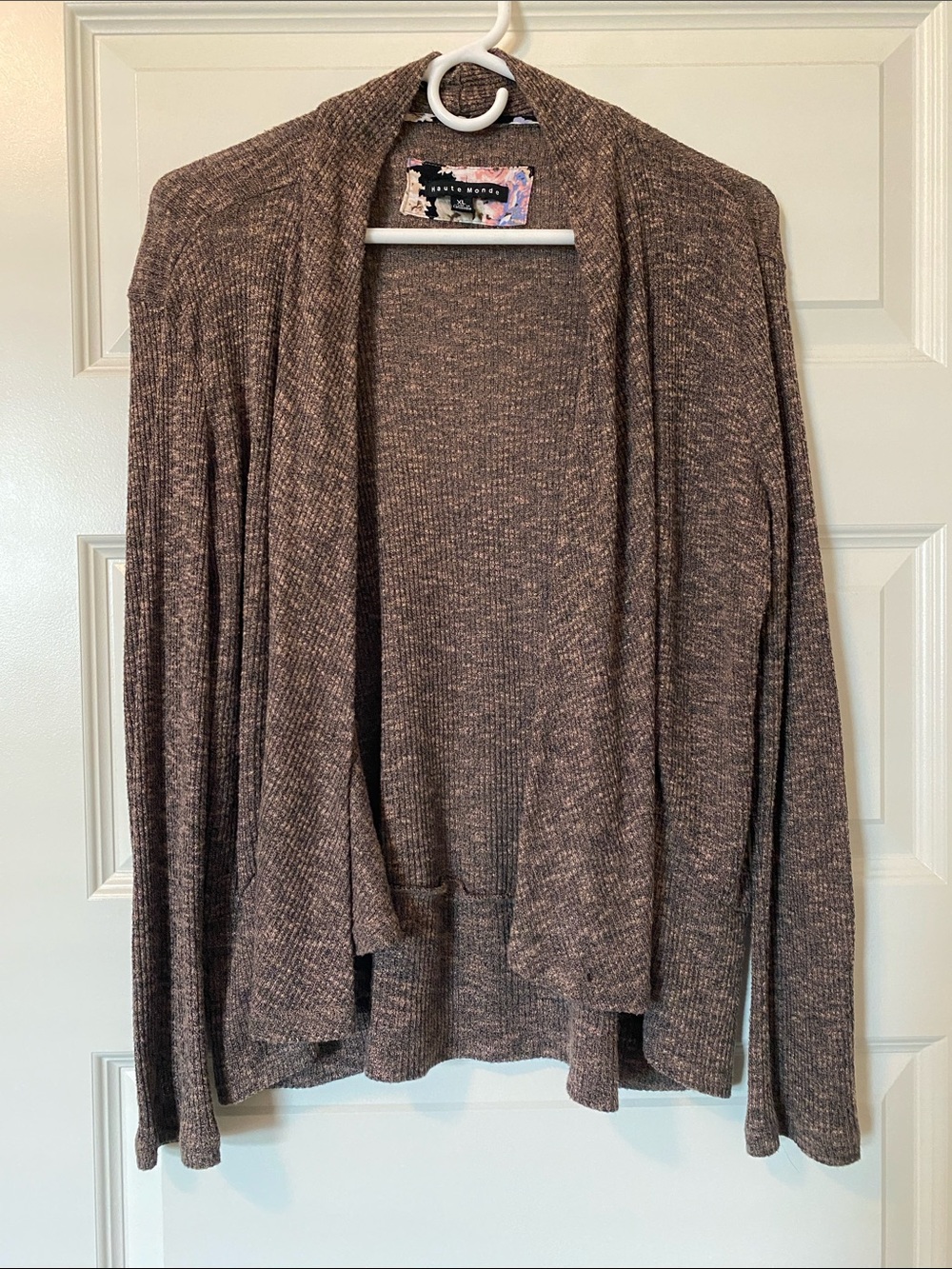 Haute Monde Brown Open-Front Draped Cardigan